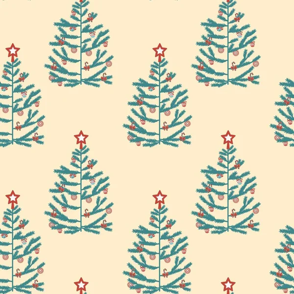圣诞树是一种无缝图案 扁平的风格 最适合纺织品 墙纸或印刷品设计 — 图库矢量图片