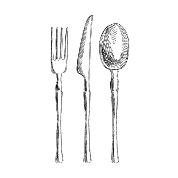 Set Cutlery Black White Sketch Vector Wedding Decor — Stock Vector