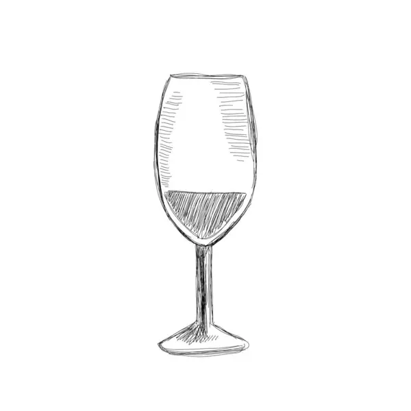 Weinglas Auf Weißem Hintergrund Schwarz Weiß Skizze Vektor — Stockvektor