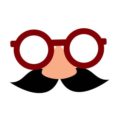 Bıyık ve gözlüklü komedyen aksesuarı. Yüzünü saklamak için komik bir maske. izole edilmiş düz vektör clipart
