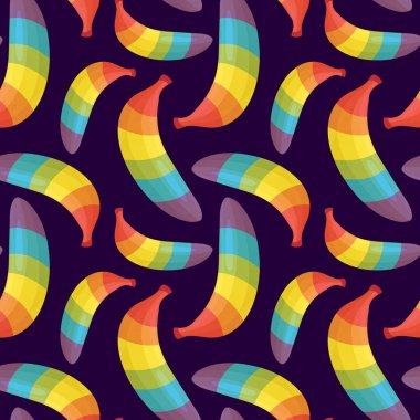 Gökkuşağı muzu. Kusursuz desen Vektör illüstrasyonu