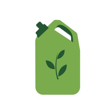 Yeşil yakıt tüpünün izole edilmiş vektör görüntüsü. Çevrenin korunmasıyla ilgili ekolojik bir tema üzerine bir çizim. Basit düz çizgi film biçimi