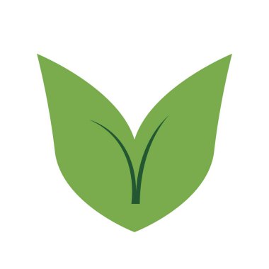 Organik yiyecekler. Çatal ve kaşık simgesi olan yaprak, beyaz arka planda izole edilmiş. Vektör illüstrasyonu.