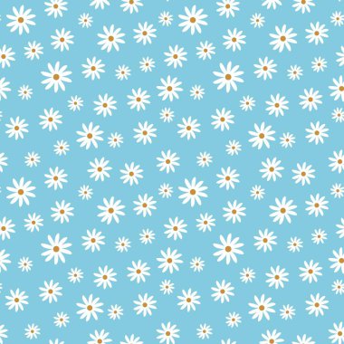 The artwork features an electric blue backdrop adorned with beautiful white flowers, creating a symmetrical and visually appealing pattern reminiscent of wrapping paper or wallpaper clipart