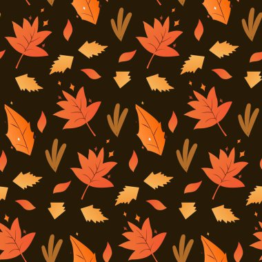 Çok güzel tasarlanmış, pürüzsüz bir desen. Canlı sonbahar yaprakları, derinlik katmak için zıt yöndeki koyu arkaplan üzerine kurulmuş.