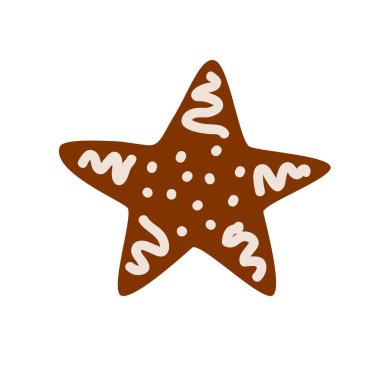 Yıldız şeklinde Noel zencefilli ekmek. Kurabiye şekerle kaplı. Geleneksel bayram yemekleri. Vektör illüstrasyonu beyaz arkaplanda izole edildi