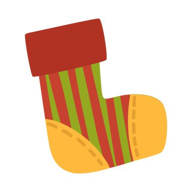 Beyaz arka planda izole edilmiş Noel çorapları. Düz vektör illüstrasyonu.