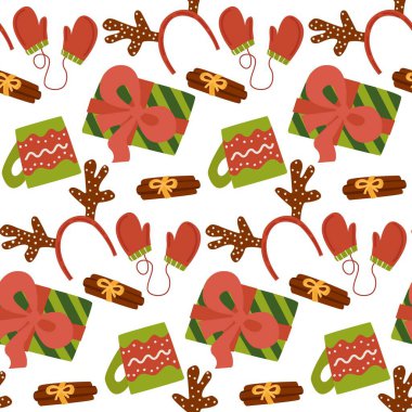 Noel hediyesi kutuları vektör modeli. Kusursuz bir geçmişi ve hediye kutuları var. Tebrik kartları, davetiyeler, posterler için resim