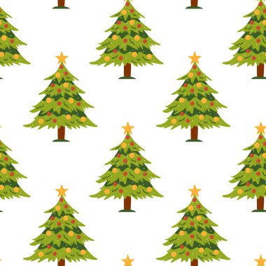 Pembe Noel ağacı süsleri kusursuz desenler oluşturur. Pembe arkaplan çizimi üzerinde noel ağacı olan yeni yıl ve noel pürüzsüz desen.