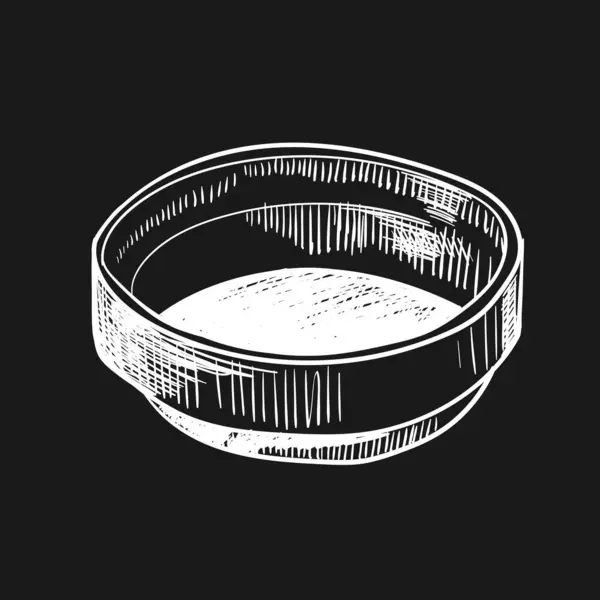 Yuvarlak bir kase, arka planda minimalist düz bir vektör tarzıyla gösterilir. Tasarım, şeklini ve şeklini geliştirerek basitliği ve ince çizgileri vurgular..