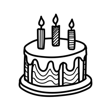 Üç mumla süslenmiş ve kremayla süslenmiş nefis bir doğum günü pastası. Kutlamalar için ideal olan bu vektör tasarımı, özel anların eğlencesini yakalar..