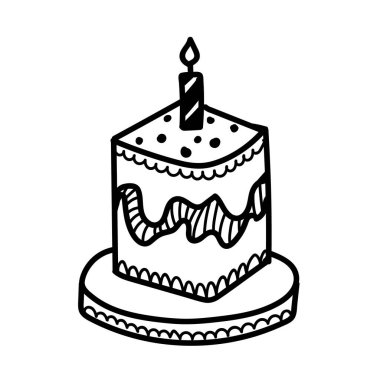 Süslü bir pasta ve tepesinde tek bir mum yuvarlak bir tatlı tabağında duruyor. Bu da doğum günü ya da yıldönümü gibi özel bir kutlamayı simgeliyor..