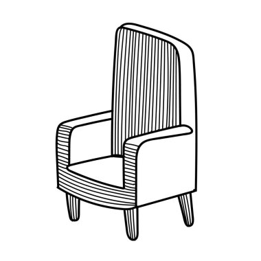 Siyah-beyaz karalama tarzında yüksek arka koltuğun vektör çizimi. Beyaz arka planda el çizimi sanat.