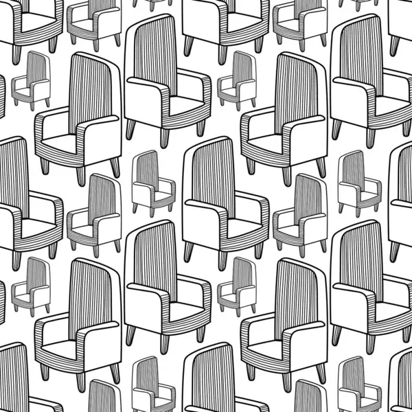 Beyaz zemin üzerinde çeşitli boyutlarda klasik sandalye tasarımı içeren kusursuz bir vektör deseni.