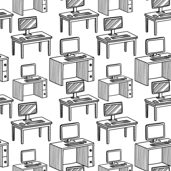 Çeşitli projeler için tekrarlanan bir dizayn içinde bilgisayarlı çeşitli masalar içeren kusursuz vektör deseni.