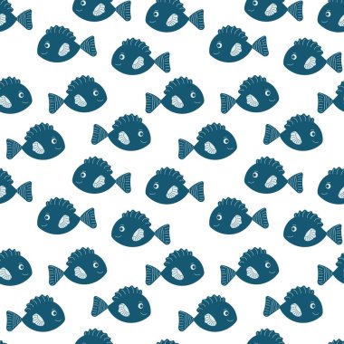 Çeşitli yaratıcı projeler ve tekstil ürünleri için uygun kusursuz bir vektör tasarımında renkli balık deseni.