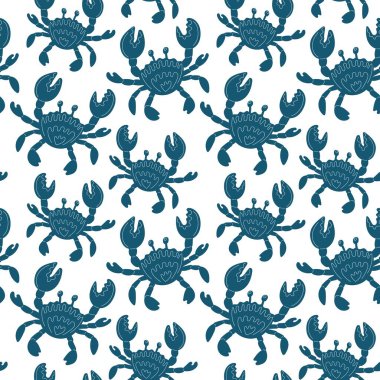 Oyuncu deniz ürünleri temalı çeşitli tasarım uygulamaları için uygun biçimlendirilmiş vektörsüz yengeç deseni.