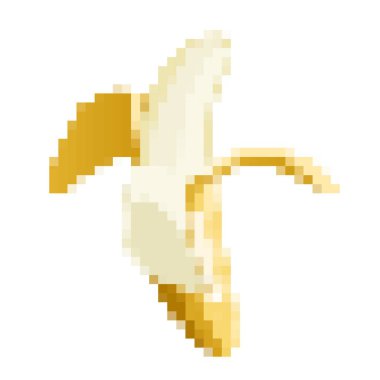 Oyuncu grafik projeleri için parlak renklerde canlı muz tasarımı içeren bir vektör. Piksel sanatı.