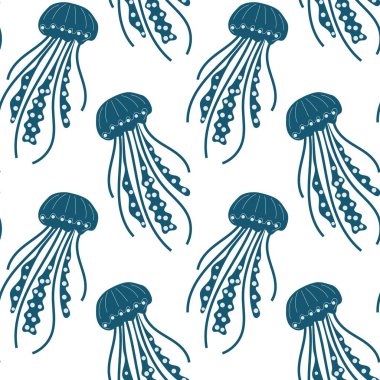 Yaratıcı tasarımlar için beyaz bir zemin üzerinde derin deniz anası içeren kusursuz vektör deseni.