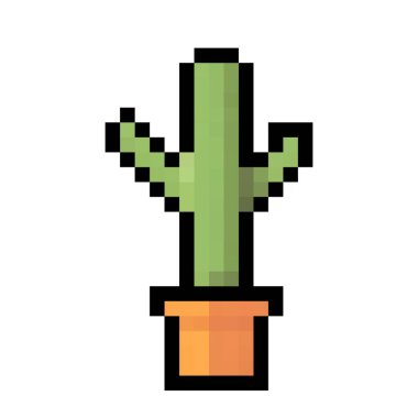 Yeşil kaktüs, vektör sanatı tarzında tasarlanmış. Pikselleşmiş görünüş, basitlik ve çekicilik sergiliyor..