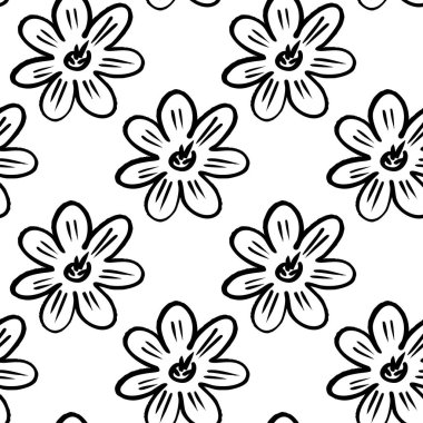 Çiçek desenli tasarım çeşitli yaratıcı projelerde kullanılmak üzere beyaz arkaplan ile siyah dış hatlar çiçek açar.