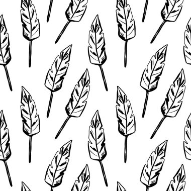 Resmedilmiş yaprakların kusursuz vektör deseni beyaz arkaplanda tekrarlanan bir dizayn ile düzenlenmiştir.