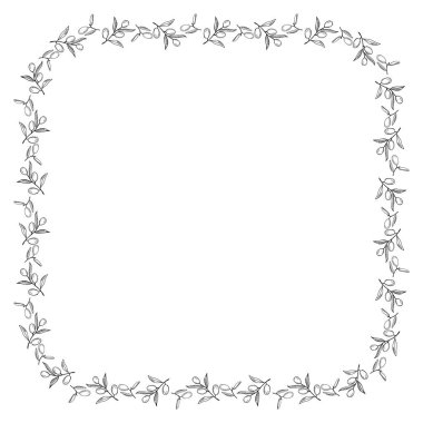 Zarif el çizimi çiçek kenarlığı özellikleri simetrik olarak düzenlenmiş karmaşık yapraklar, davetiyelere veya kırtasiyelere büyüleyici bir dokunuş eklemek için ideal.