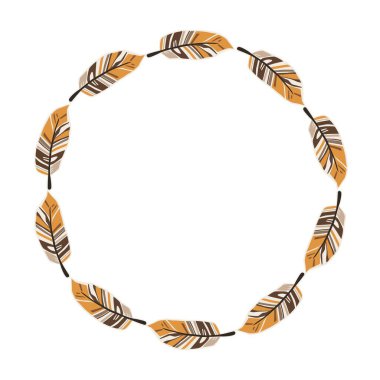 Dairesel bir tasarım simetrik olarak düzenlenmiş toprak tonlarında stilize edilmiş yapraklar içerir. Eserler karmaşık desenleri ve doğayla olan bağlantıyı vurguluyor. Sıcak bir atmosfer yaratıyor..