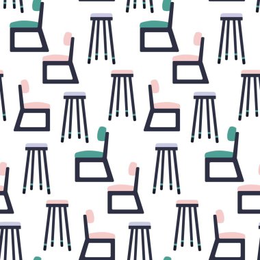Değişik sandalye tasarımları, canlı renkler ve şekiller içeren, kumaş desenleri veya duvar kağıtları için ideal bir düzenleme. Bu yinelenen tasarım modern oturma düzenine yeni bir bakış açısı sunuyor.