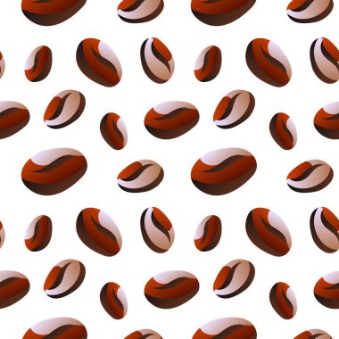 Bu tasarım beyaz zemin boyunca yayılmış bir dizi kahve çekirdeği sergiliyor, tekstil, duvar kağıtları veya markalaşma malzemeleri için mükemmel canlı ve enerjik bir desen oluşturuyor..