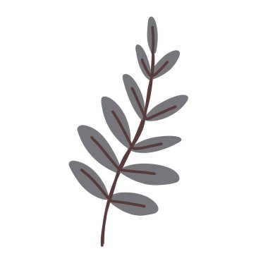 Sonbahar temaları, kartlar, davetiyeler, dijital dekorlar ve mevsimlik kompozisyonlar için ideal koyu mor yapraklı bir dalın el çizimi..