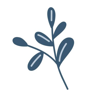 Kış dekoru ve kartları için folklor tarzında minimalist mavi botanik dal ögesi.