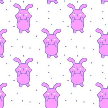 Çocuklar ve gençler için beyaz arka planda pastel renkli şirin K-pop tavşan deseni ve sosyal medya tasarımı.