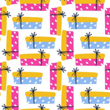 Hediyeler ve mumlarla kusursuz bir şenlik düzeni. Paketleme, tekstil ve kutlama tasarımı için renkli bir tatil geçmişi..