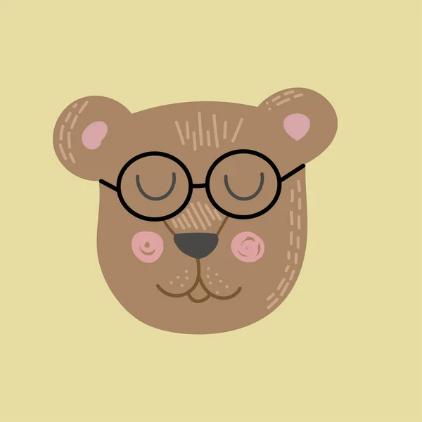 Милое Смешное Медвежье Лицо Голова Очках Смешное Каракули Животное Маленький — стоковый вектор