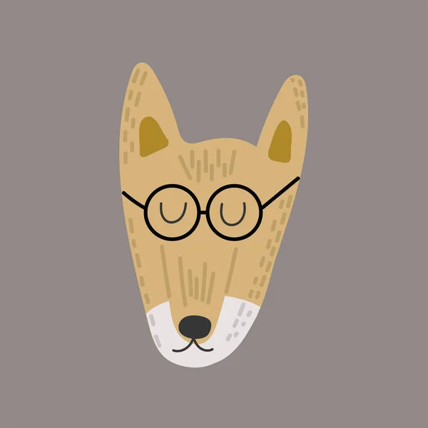 Χαριτωμένο Αστείο Πρόσωπο Αλεπού Κεφάλι Φορώντας Γυαλιά Αστείο Ζωάκι Φοξ — Διανυσματικό Αρχείο