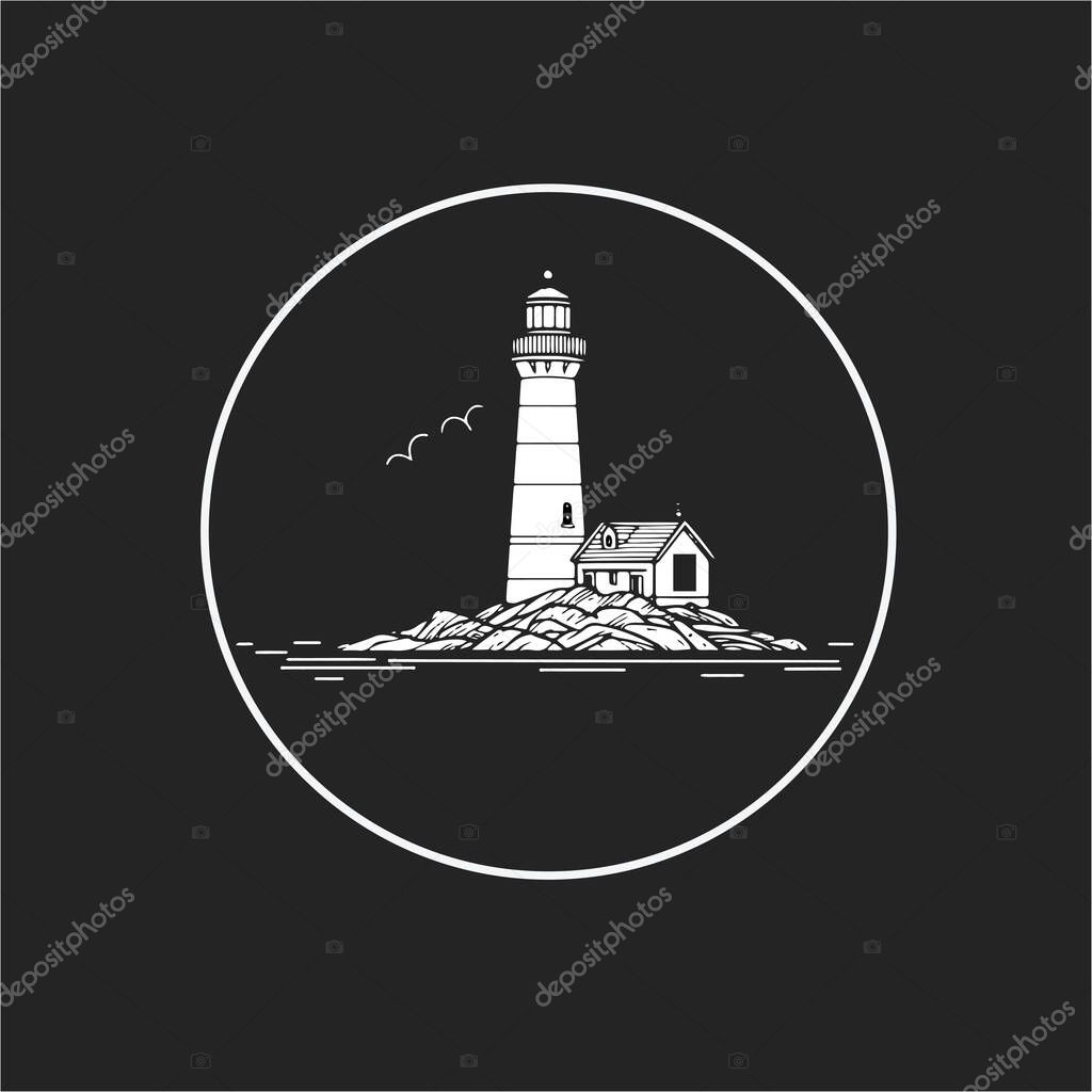 Vintage vector round label. Massachusetts. Lighthouse. Vector illustration