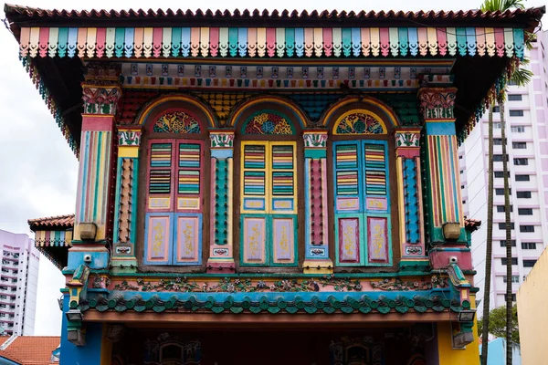 stock image Windows and walls of the most famous colourful house in little India - Sinagpore.