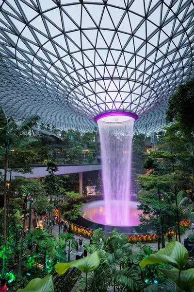 Singapore Luchthaven Regen Vortex Spoorweg Tussen Weelderige Vegetatie — Stockfoto