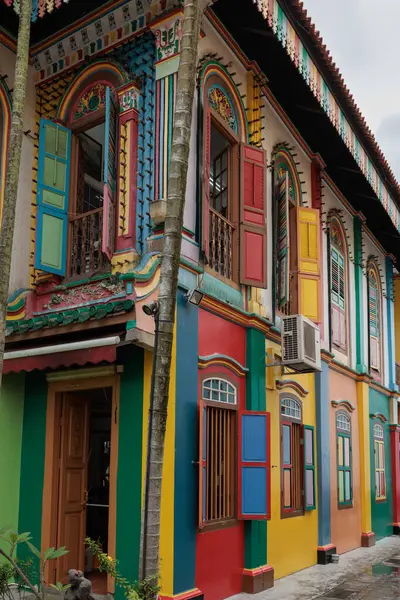 Küçük Hindistan 'ın en ünlü renkli evinin pencere ve duvarları, Sinagpore..