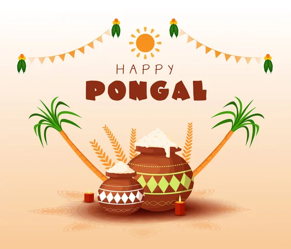 Happy Pongal Festival Von Tamil Nadu Indien Hintergrund — Stockvektor