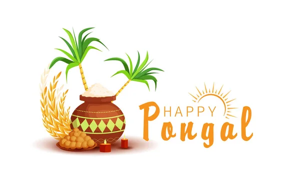 Illust Feliz Pongal Holiday Harvest Festival Tamil Nadu Sul Índia —  Vetores de Stock