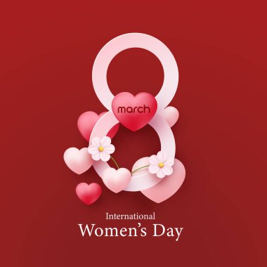 Kadınlar Günü 'nde el yazısı çizilmiş. Kartpostal, poster ve pankart tasarımı için beyaza izole edilmiş kırmızı metin.