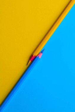 Mavi ve sarı kalemli.