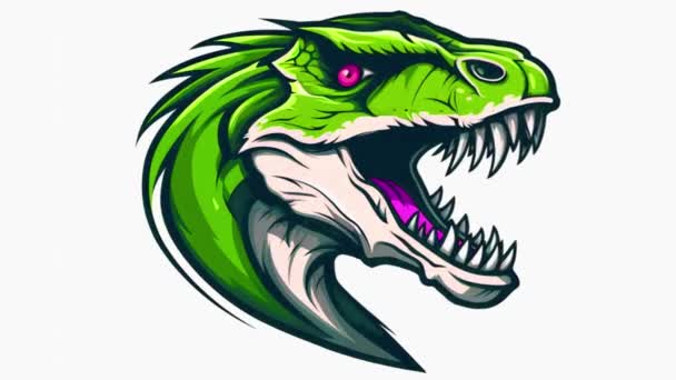 Vektor Grön Dinosaurie Drake Orm Huvud Maskot Logotyp — Stockvideo