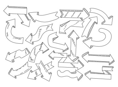 El çizimi karalama biçimi vektör okları beyaz arkaplan üzerine ayarlandı