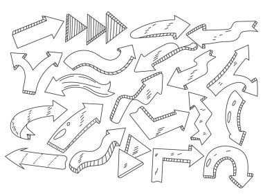El çizimi karalama biçimi vektör okları beyaz arkaplan üzerine ayarlandı