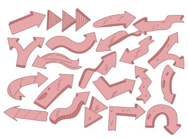 El çizimi karalama biçimi vektör okları beyaz arkaplan üzerine ayarlandı