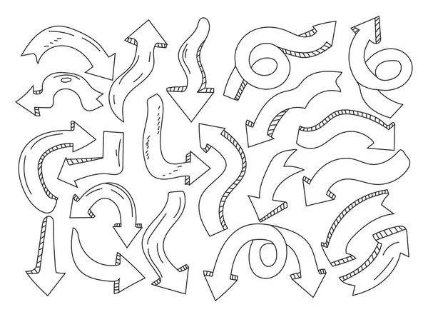 Schizzo Mano Disegno Stile Doodle Frecce Vettoriali Impostate Sfondo Bianco — Vettoriale Stock