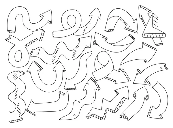 手書きスケッチドードルスタイルベクトル矢印白の背景に設定 — ストックベクタ